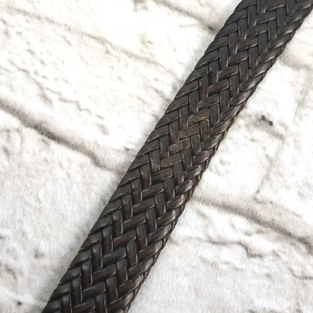 Men’s Reversible Braided Belt Black Brown Size 32 Silver Tone Buckle